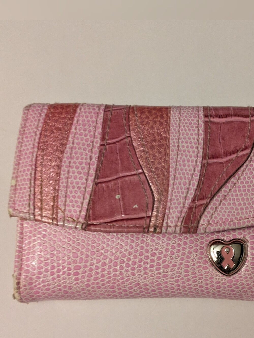 Pink Ribbon Breast Cancer Leather Clutch Wallet Heart Pink Ribbon Heart Charm